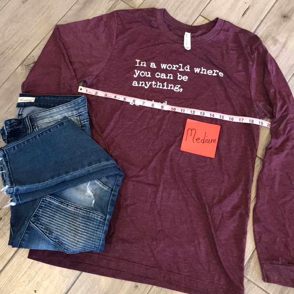 Graphic Tee Unisex “Be Kind” Long Sleeve Tee Shirt in Blue or Maroon - Picture 5 of 16